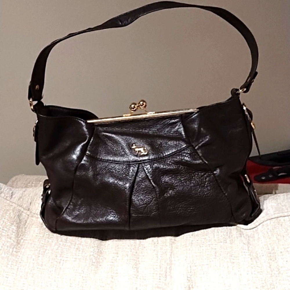 Brown leather handbag